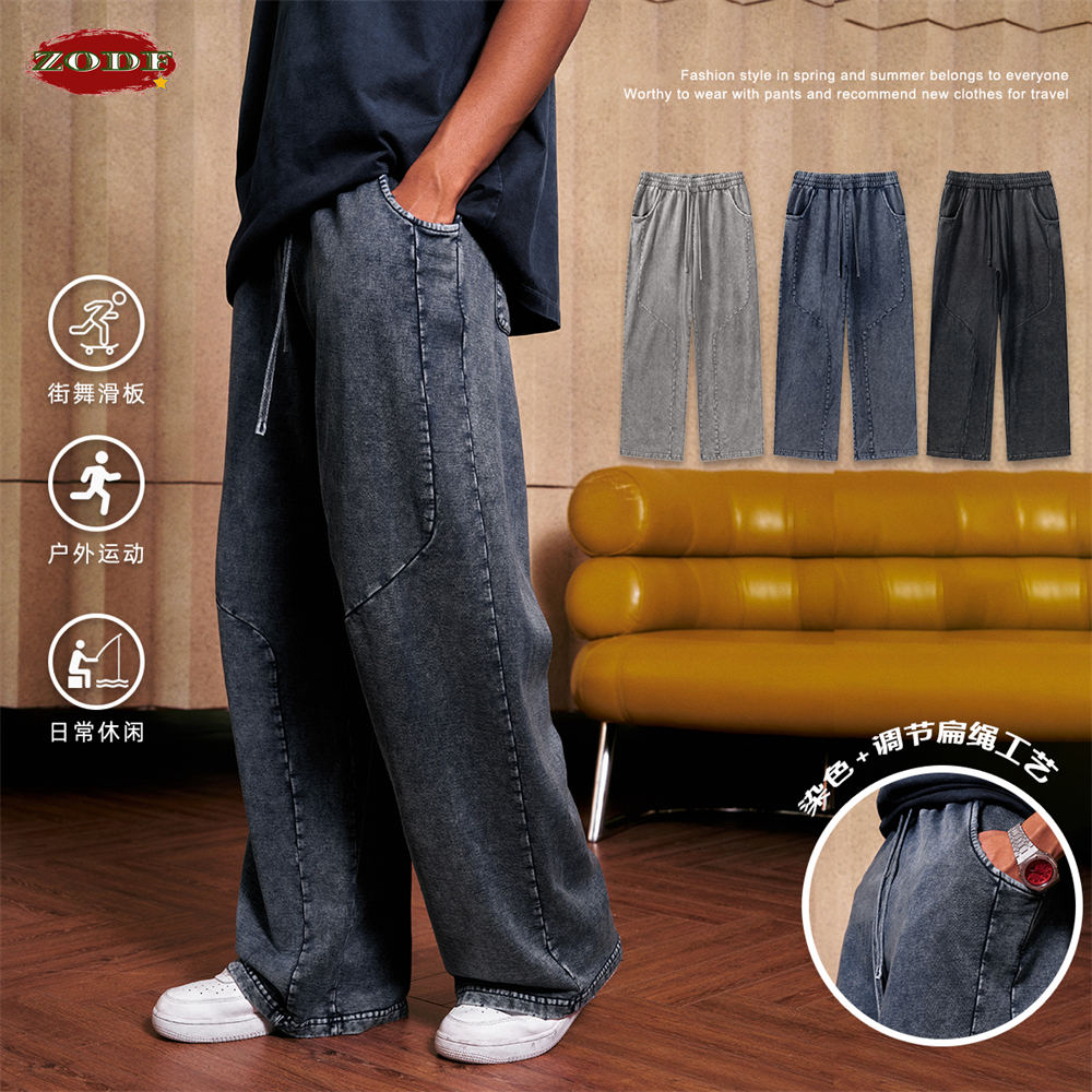 Streetwear Brand Pants - ZODF Retro 2024 봄 남성 워시