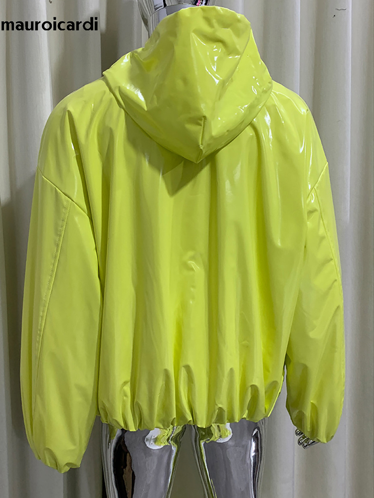 Streetwear Clothing Brand - Mauroicardi 봄 오버사이즈 샤이니 글로시 가죽