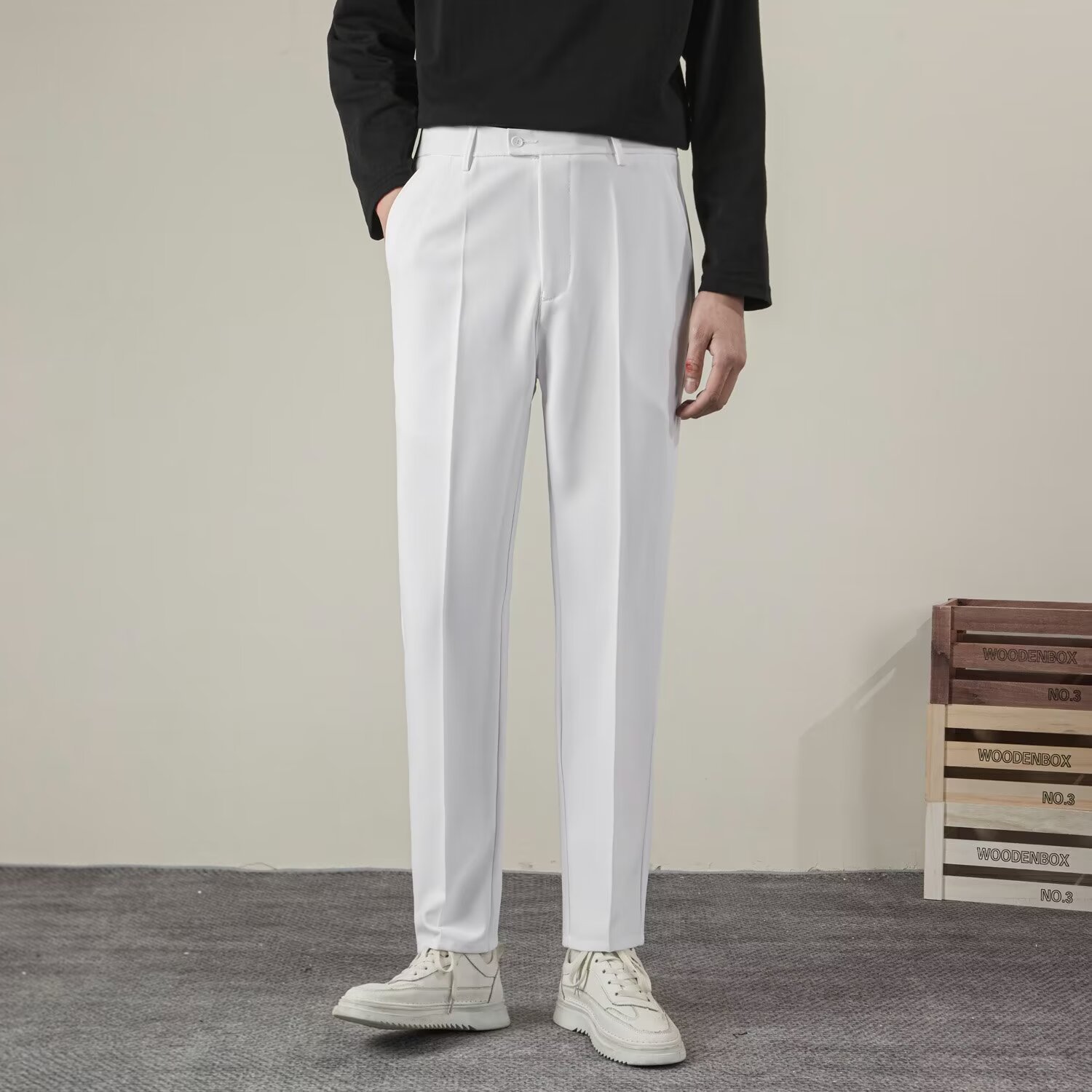 Streetwear Brand Pants - 남성용 단색 스트레이트 캐주얼 바지, 클래식