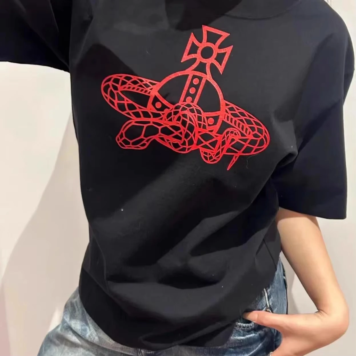 Streetwear Clothing Brand - 개성있는 스네이크 프린트 그래픽 티셔츠 캐주얼