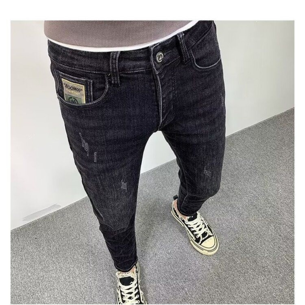 남성용 슬림핏 데님 청바지, 캐주얼 솔리드 블랙 슬림  - Streetwear Clothing Brand 리뷰 및 가격