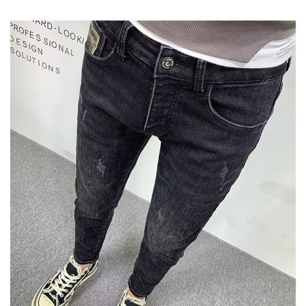 남성용 슬림핏 데님 청바지, 캐주얼 솔리드 블랙 슬림  - Streetwear Clothing Brand 리뷰 및 가격