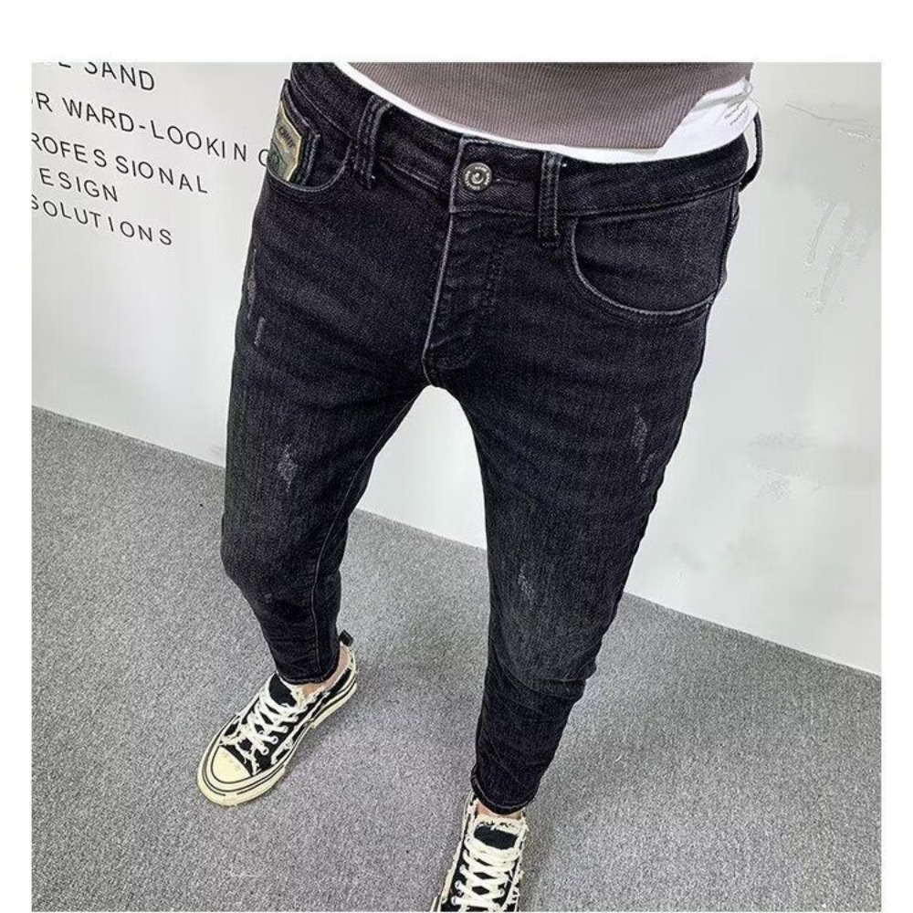 남성용 슬림핏 데님 청바지, 캐주얼 솔리드 블랙 슬림  - Streetwear Clothing Brand 리뷰 및 가격