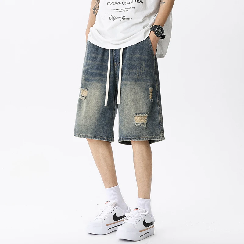 여름 얇은 데님 반바지 남성 레트로 streetwear - Streetwear Brand Pants 리뷰 및 가격