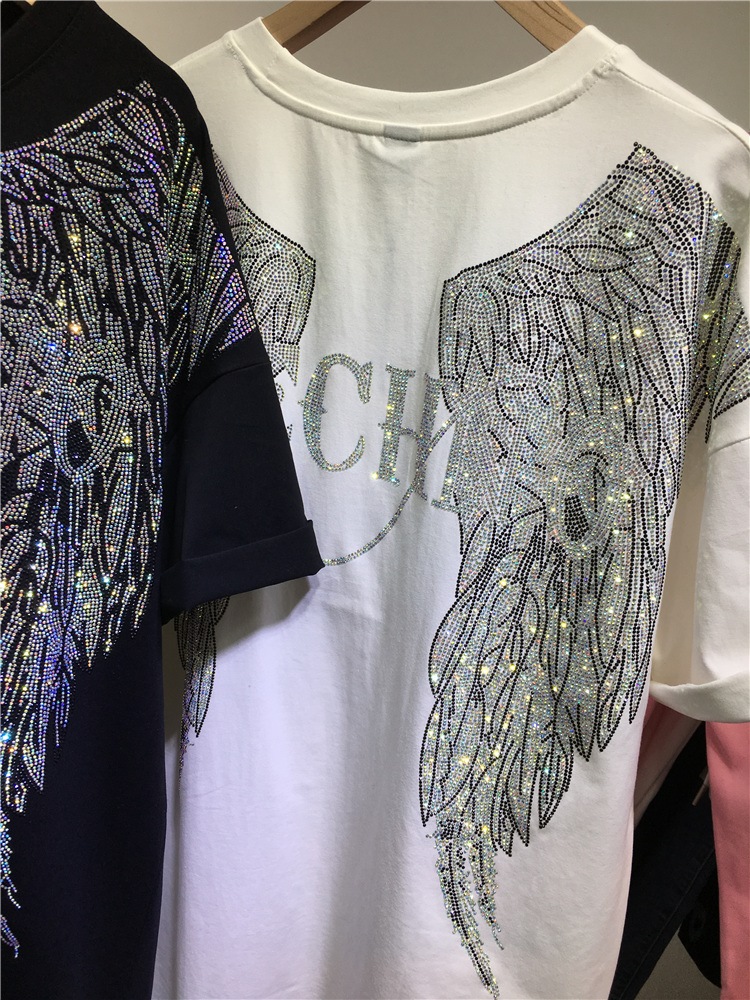 L-4XL 오버사이즈 라인스톤 엔젤 윙 할리 티셔츠,  - Streetwear Clothing Brand 리뷰 및 가격