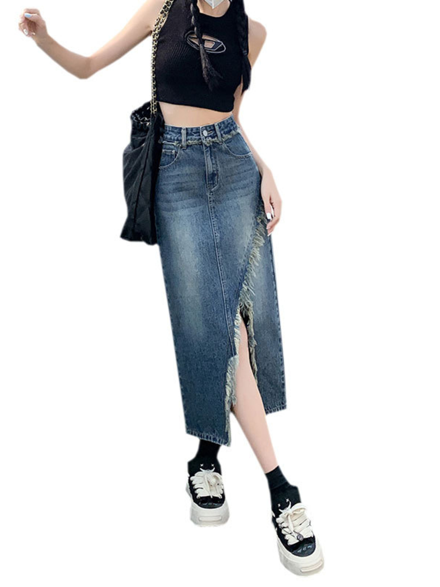 여성용 하이웨이스트 데님 스커트 A라인 미디 스커트 하 - Streetwear Brand Pants 리뷰 및 가격