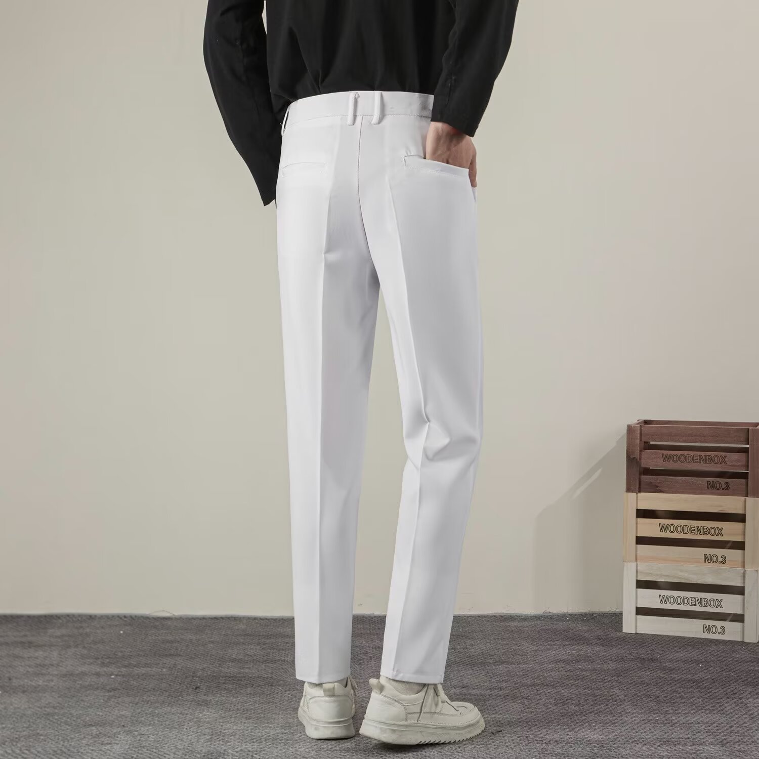 남성용 단색 스트레이트 캐주얼 바지, 클래식 비즈니스  - Streetwear Brand Pants 리뷰 및 가격